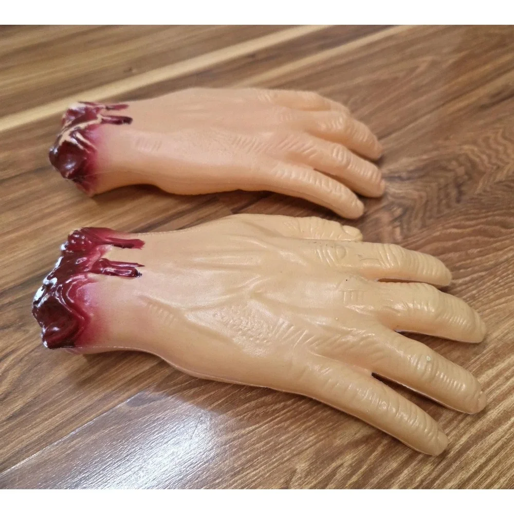 Vintage Greenbrier Halloween Severed Hands Prop Pair Bloody Plastic Horror Decor